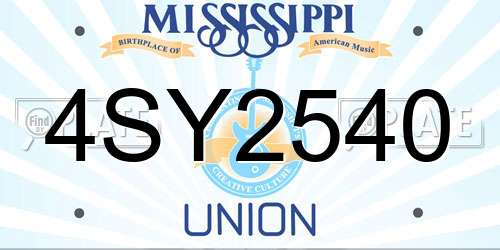4SY2540 Mississippi License Plate