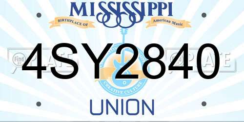 4SY2840 Mississippi License Plate