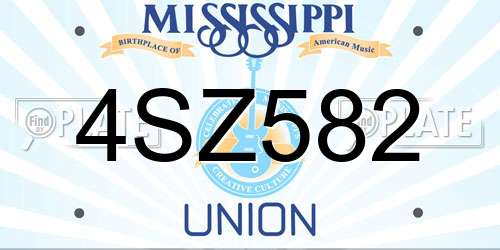 4SZ582 Mississippi License Plate