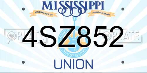 4SZ852 Mississippi License Plate