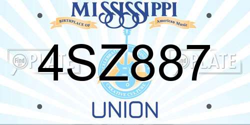 4SZ887 Mississippi License Plate