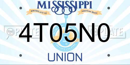 4T05N0 Mississippi License Plate