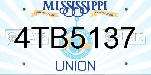 4TB5137 Mississippi License Plate
