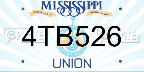 4TB526 Mississippi License Plate