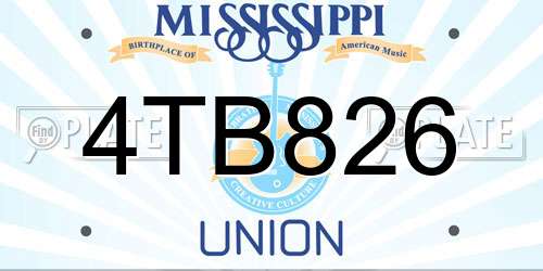 4TB826 Mississippi License Plate