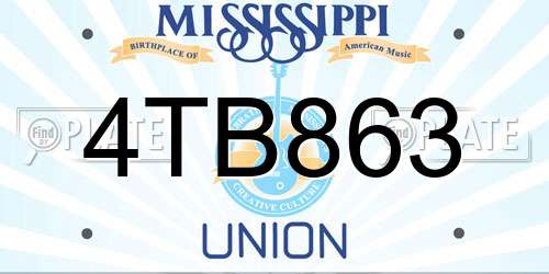4TB863 Mississippi License Plate
