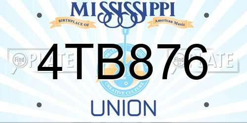 4TB876 Mississippi License Plate