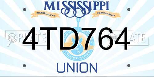 4TD764 Mississippi License Plate