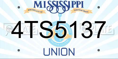 4TS5137 Mississippi License Plate