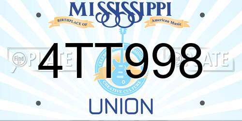 4TT998 Mississippi License Plate