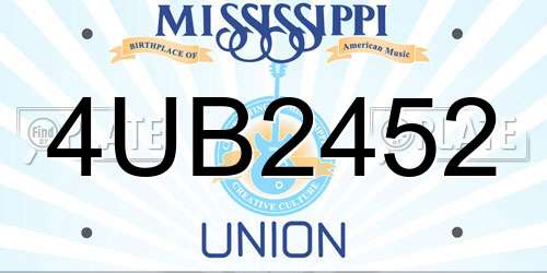 4UB2452 Mississippi License Plate