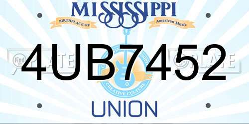 4UB7452 Mississippi License Plate