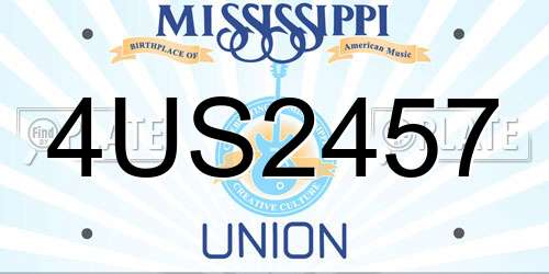 4US2457 Mississippi License Plate
