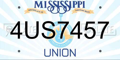 4US7457 Mississippi License Plate