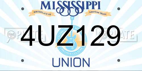 4UZ129 Mississippi License Plate