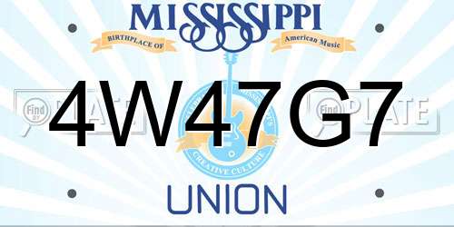 4W47G7 Mississippi License Plate
