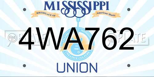 4WA762 Mississippi License Plate
