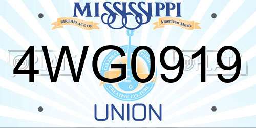 4WG0919 Mississippi License Plate