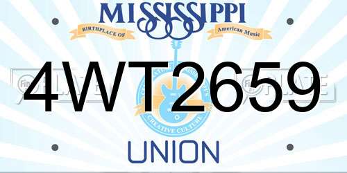 4WT2659 Mississippi License Plate