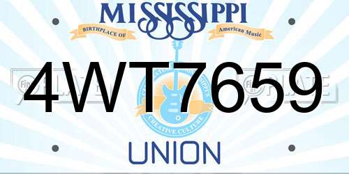 4WT7659 Mississippi License Plate