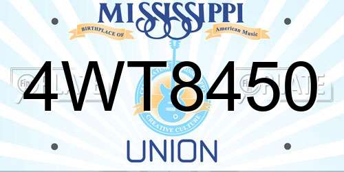 4WT8450 Mississippi License Plate