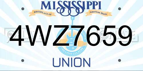 4WZ7659 Mississippi License Plate