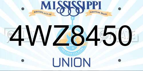 4WZ8450 Mississippi License Plate