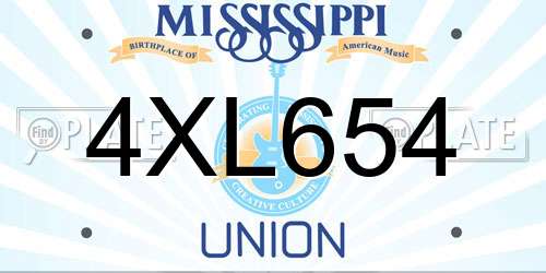 4XL654 Mississippi License Plate