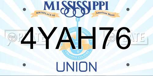 4YAH76 Mississippi License Plate