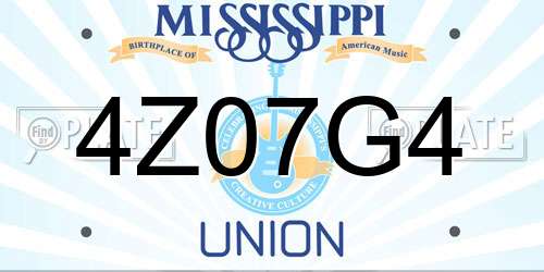 4Z07G4 Mississippi License Plate
