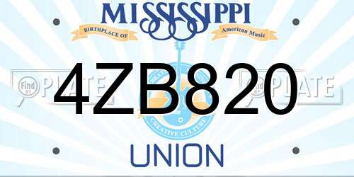 4ZB820 Mississippi License Plate