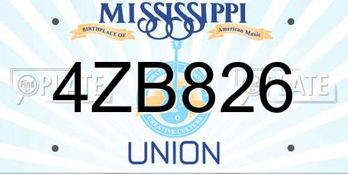 4ZB826 Mississippi License Plate