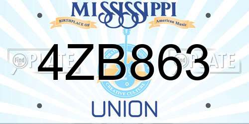 4ZB863 Mississippi License Plate