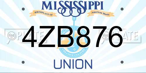 4ZB876 Mississippi License Plate