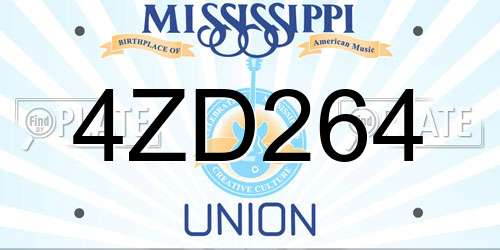 4ZD264 Mississippi License Plate
