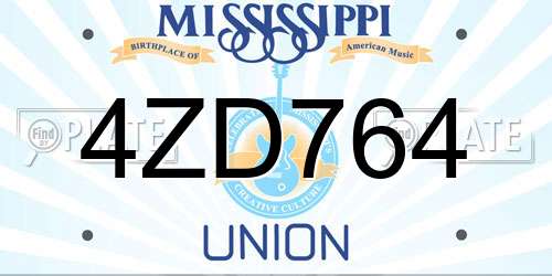 4ZD764 Mississippi License Plate