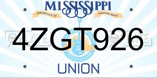 4ZGT926 Mississippi License Plate