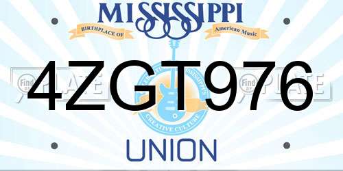 4ZGT976 Mississippi License Plate