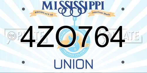 4ZO764 Mississippi License Plate