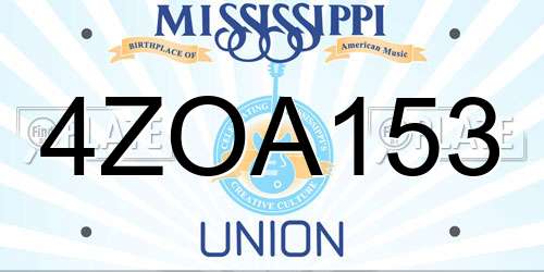 4ZOA153 Mississippi License Plate