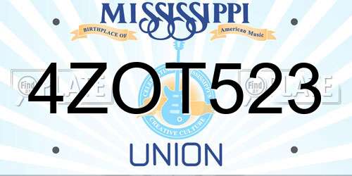 4ZOT523 Mississippi License Plate
