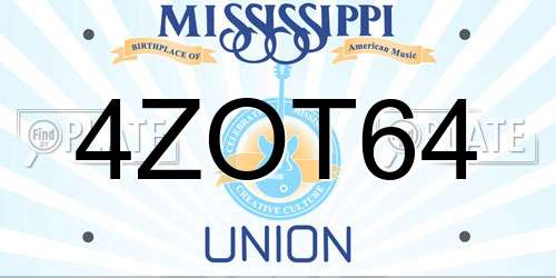4ZOT64 Mississippi License Plate