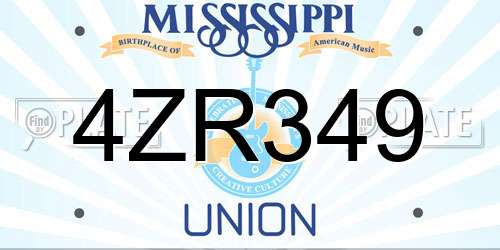 4ZR349 Mississippi License Plate