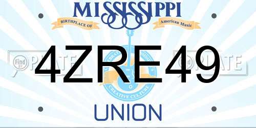 4ZRE49 Mississippi License Plate