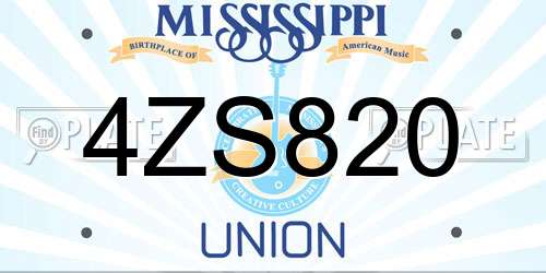 4ZS820 Mississippi License Plate