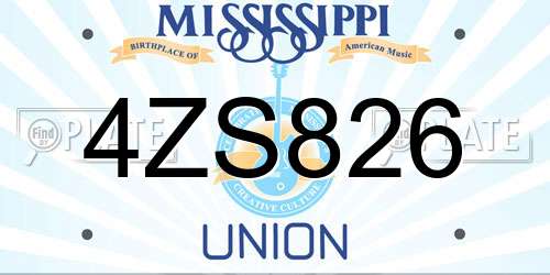 4ZS826 Mississippi License Plate