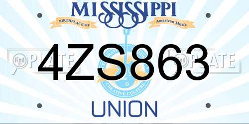 4ZS863 Mississippi License Plate