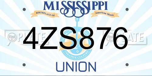 4ZS876 Mississippi License Plate