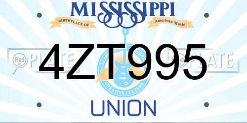 4ZT995 Mississippi License Plate