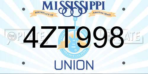 4ZT998 Mississippi License Plate